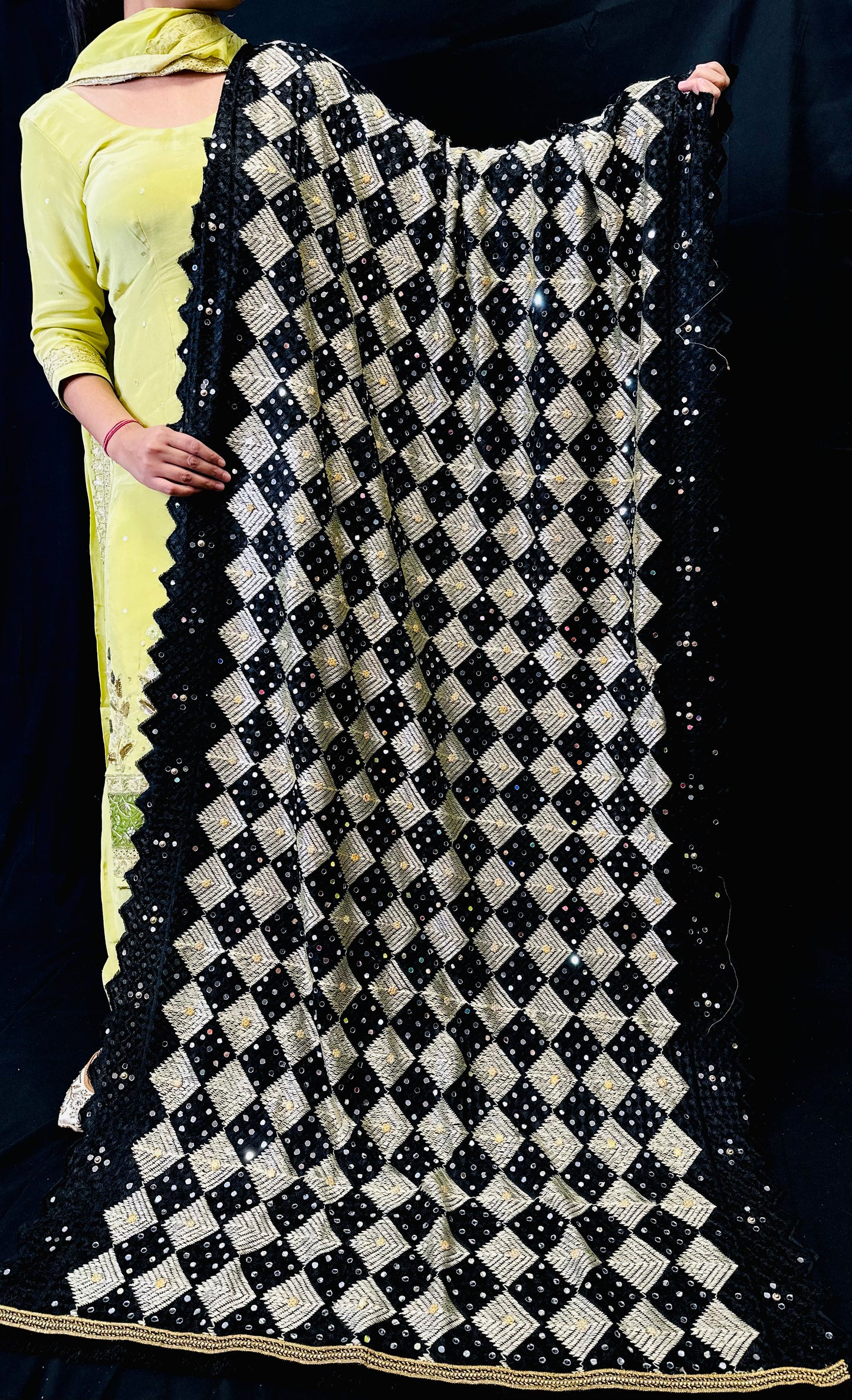 Black And Golden Mirror Work Phulkari | Simzdesignzz |