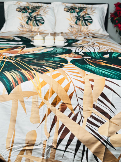 Green Leafy Golden Queen Sized Bedsheet | Simzdesignzz |