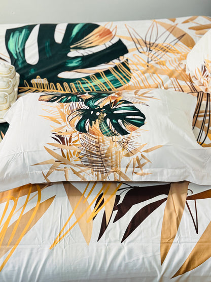 Green Leafy Golden Queen Sized Bedsheet | Simzdesignzz |