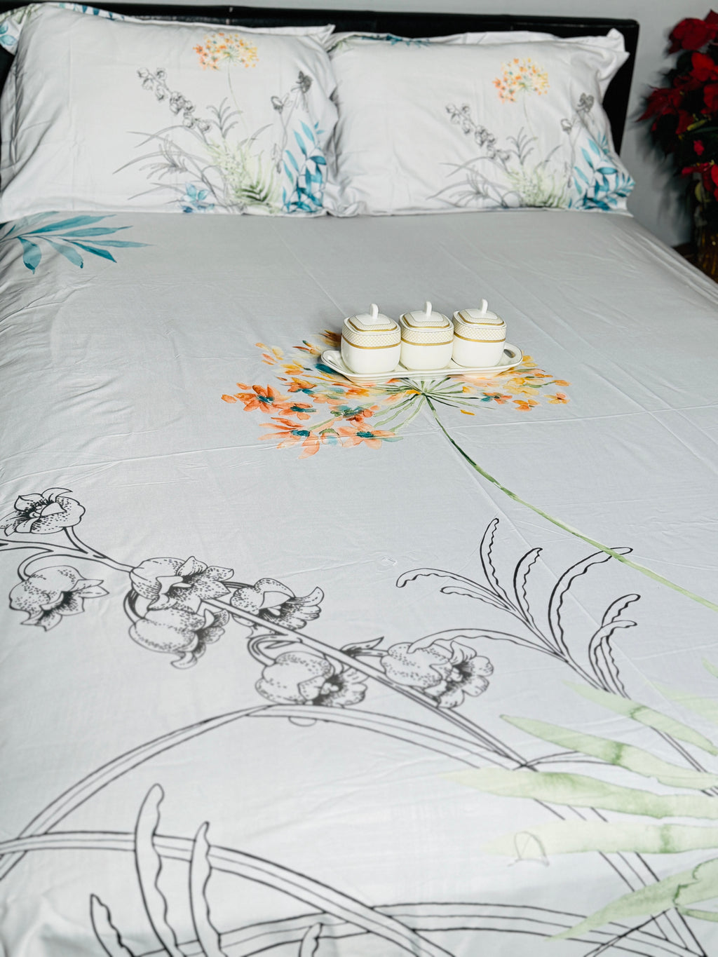 White Blossom Queen Bedsheet | Simzdesignzz |