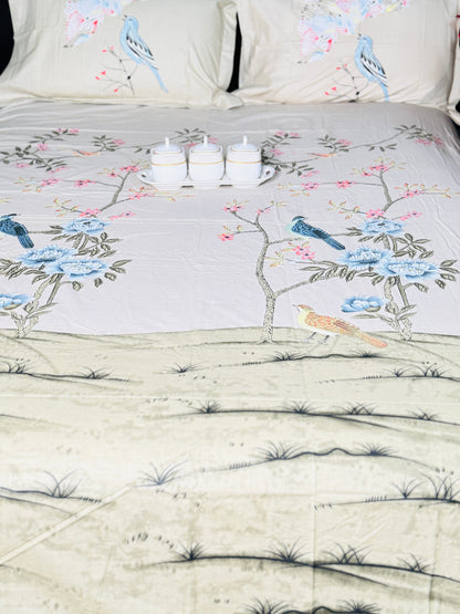 Nightingale Birds Super King Sized Bedsheet | Simzdesignzz |