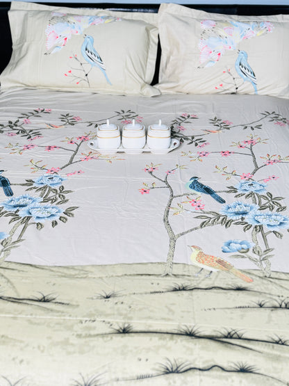 Nightingale Birds Super King Sized Bedsheet | Simzdesignzz |