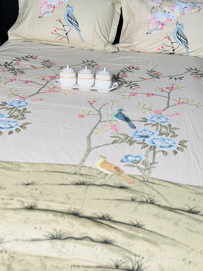 Nightingale Birds Super King Sized Bedsheet | Simzdesignzz |