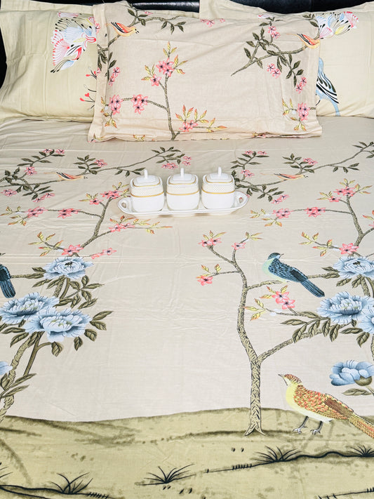 Nightingale Birds Super King Sized Bedsheet | Simzdesignzz |