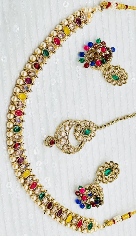 Elegant Single-Line Polki Necklace With Jhumki Tikka | Simzdesignzz |