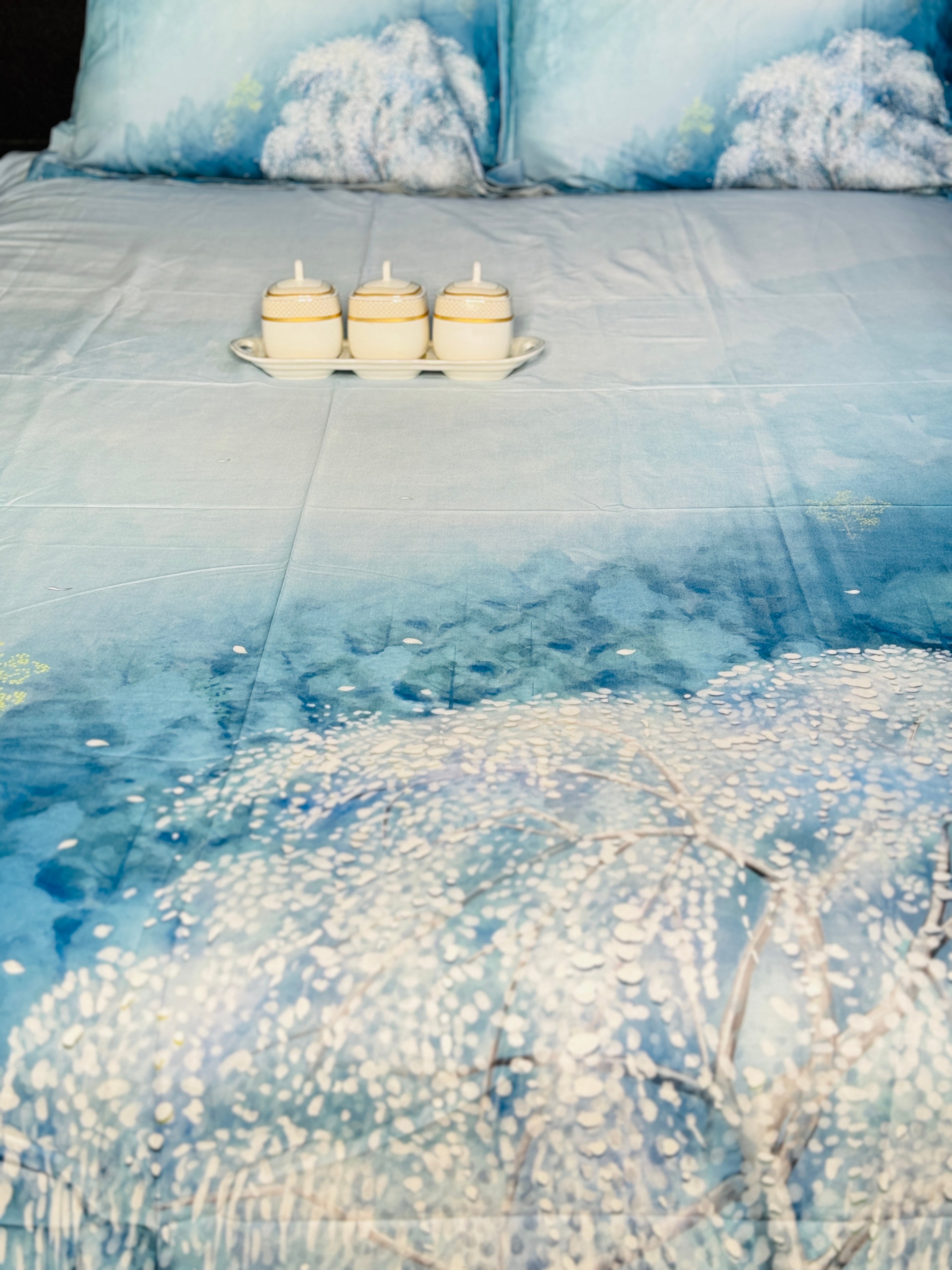 Snowy Bluish Queen Sized Bedsheet | Simzdesignzz |