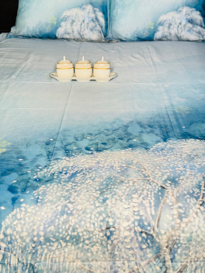 Snowy Bluish Queen Sized Bedsheet | Simzdesignzz |