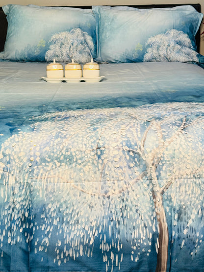 Snowy Bluish Queen Sized Bedsheet | Simzdesignzz |