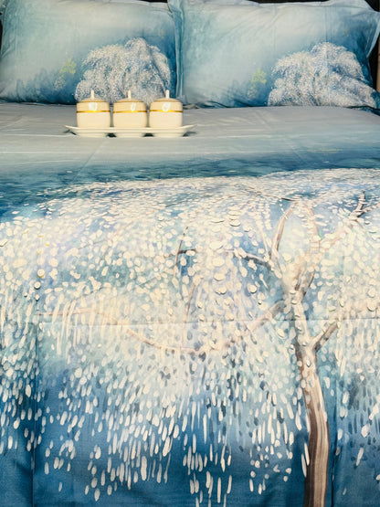 Snowy Bluish Queen Sized Bedsheet | Simzdesignzz |