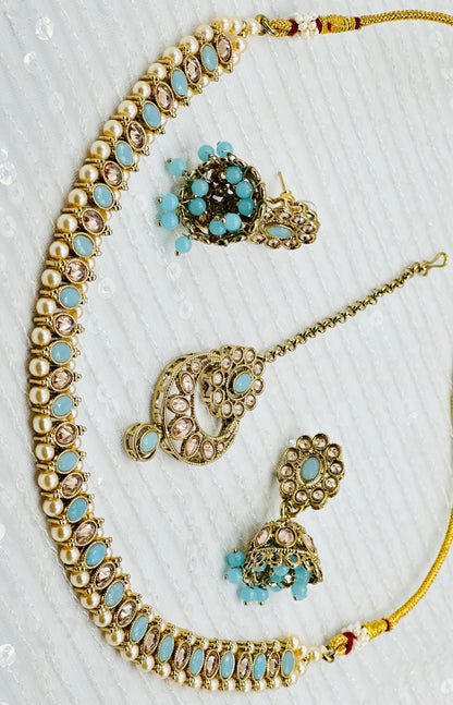 Elegant Single-Line Polki Necklace With Jhumki Tikka | Simzdesignzz |