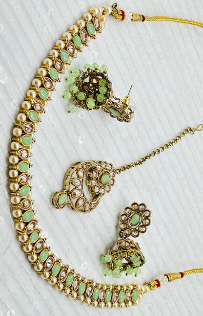 Elegant Single-Line Polki Necklace With Jhumki Tikka | Simzdesignzz |