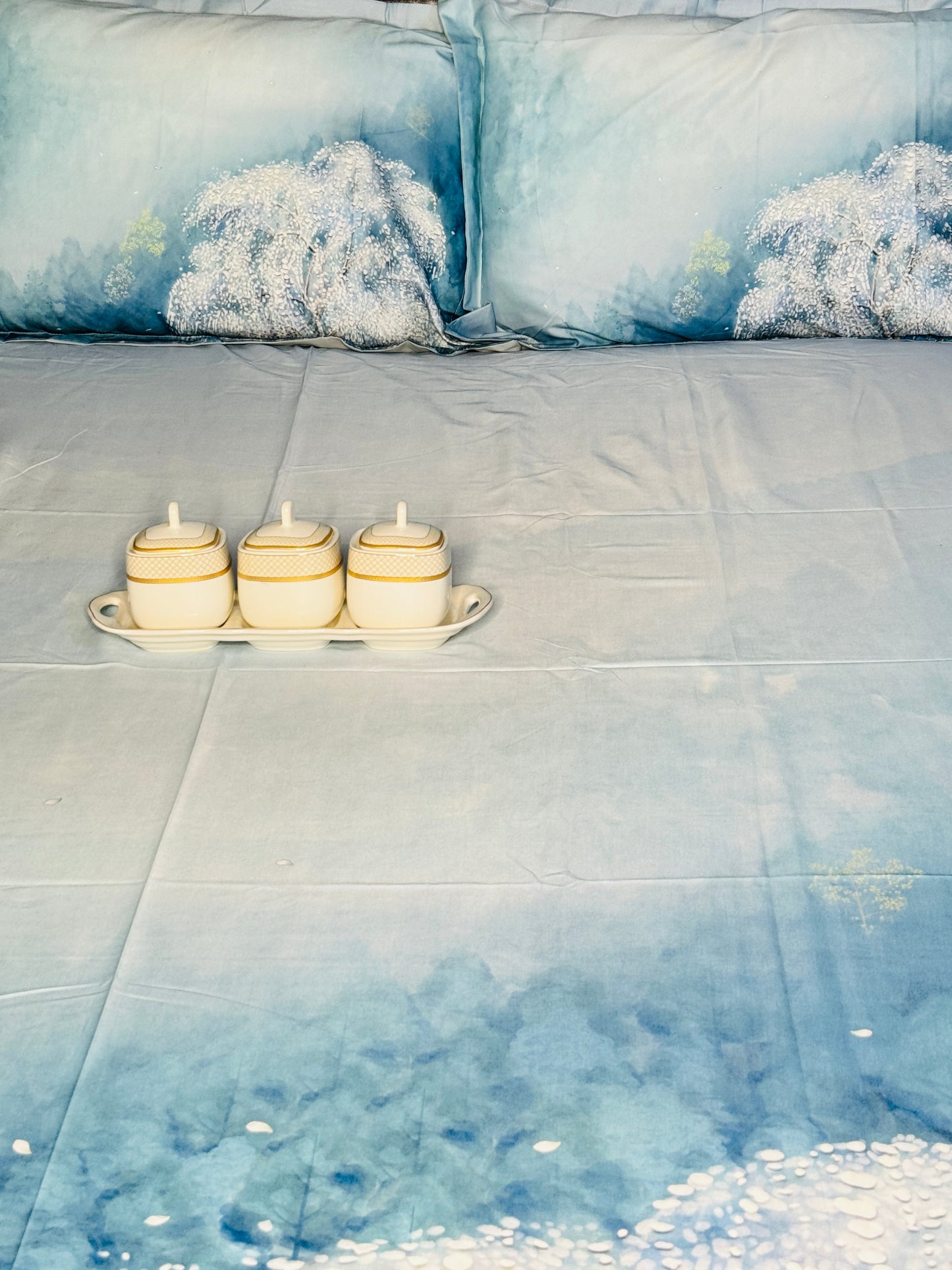 Snowy Bluish Queen Sized Bedsheet | Simzdesignzz |