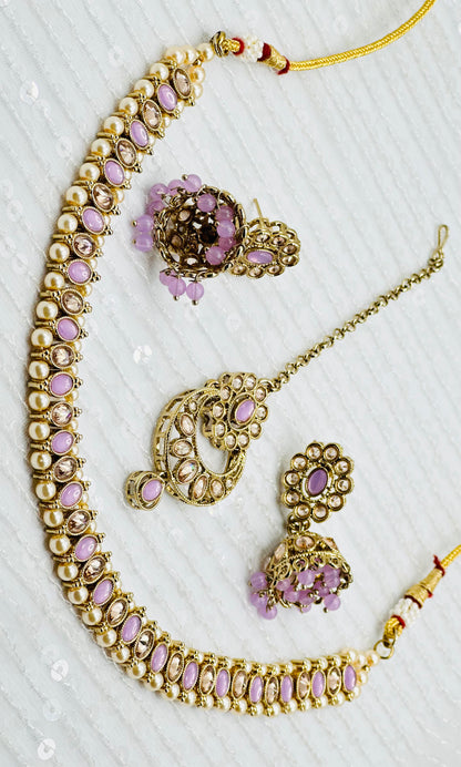 Elegant Single-Line Polki Necklace With Jhumki Tikka | Simzdesignzz |