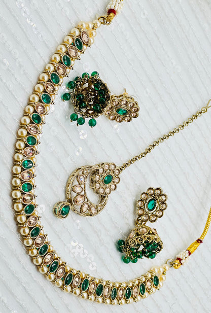 Elegant Single-Line Polki Necklace With Jhumki Tikka | Simzdesignzz |