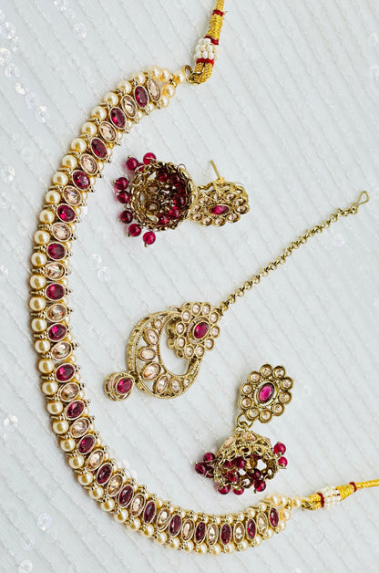 Elegant Single-Line Polki Necklace With Jhumki Tikka | Simzdesignzz |