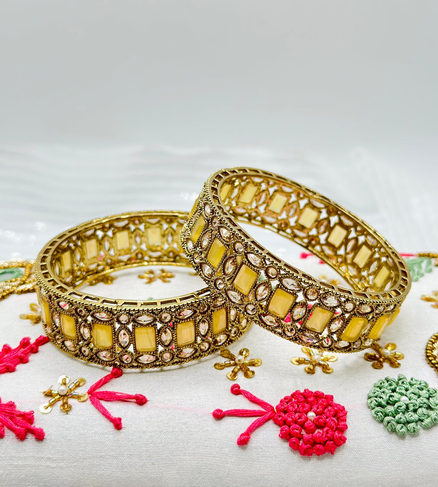 Gold Tone Bangles Studded With Polki Stones | Simzdesignzz |