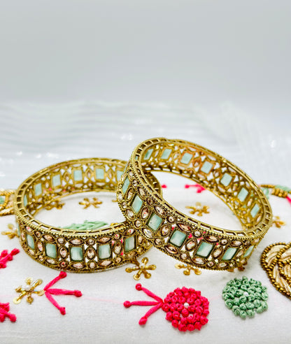 Gold Tone Bangles Studded With Polki Stones | Simzdesignzz |