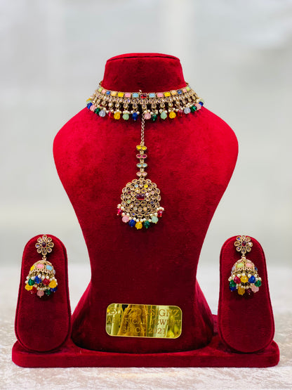 NIMRAT POLKI NECKLACE SET WITH TIKKA | SIMZDESIGNZ |