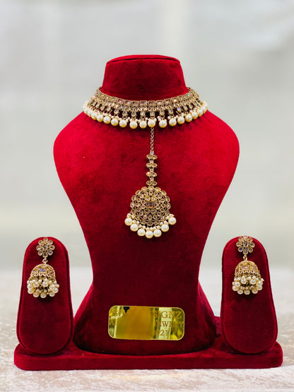 NIMRAT POLKI NECKLACE SET WITH TIKKA | SIMZDESIGNZ |