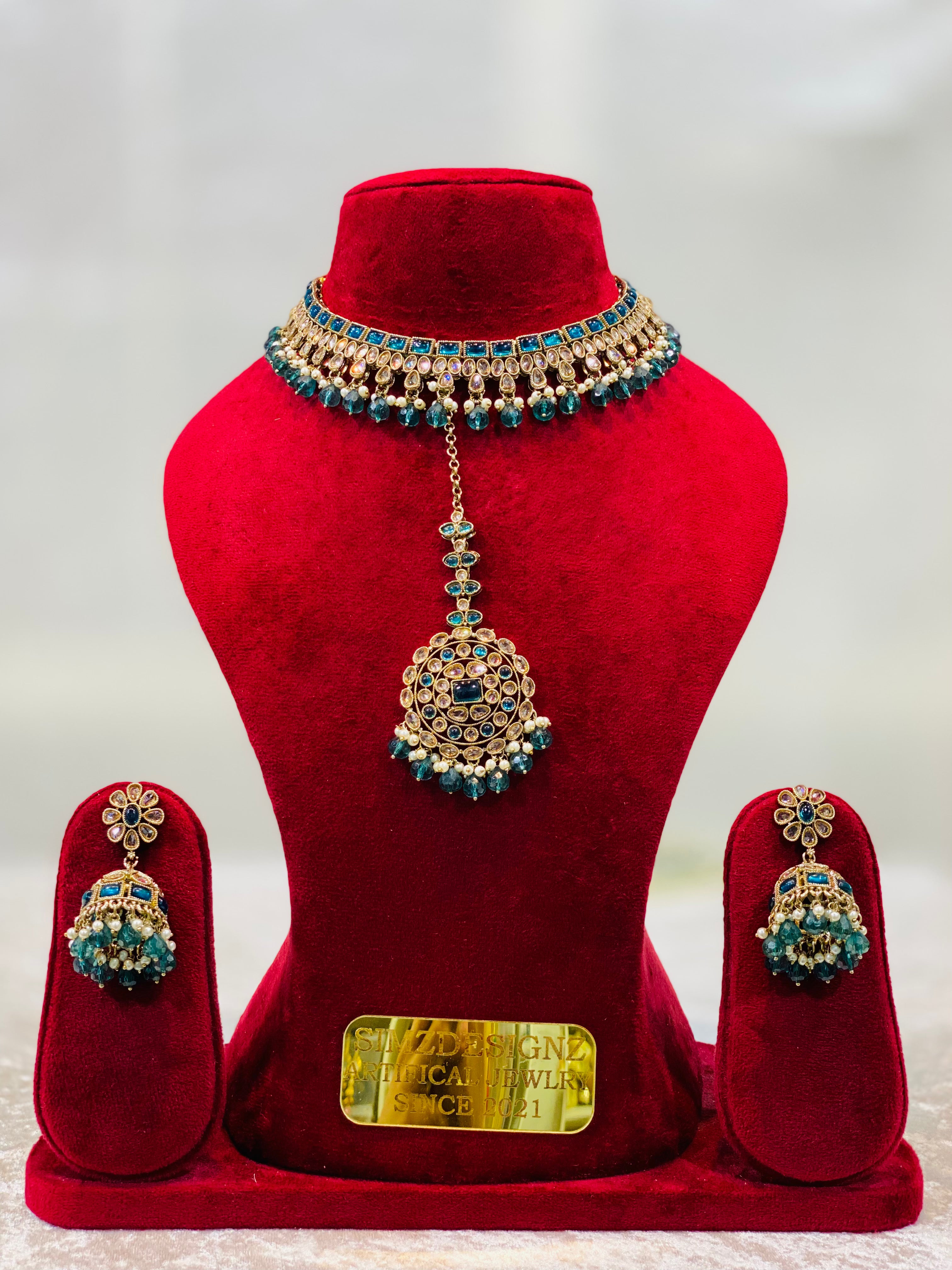 NIMRAT POLKI NECKLACE SET WITH TIKKA | SIMZDESIGNZ |