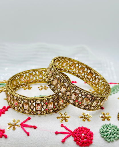 Gold Tone Bangles Studded With Polki Stones | Simzdesignzz |