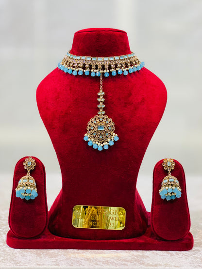 NIMRAT POLKI NECKLACE SET WITH TIKKA | SIMZDESIGNZ |