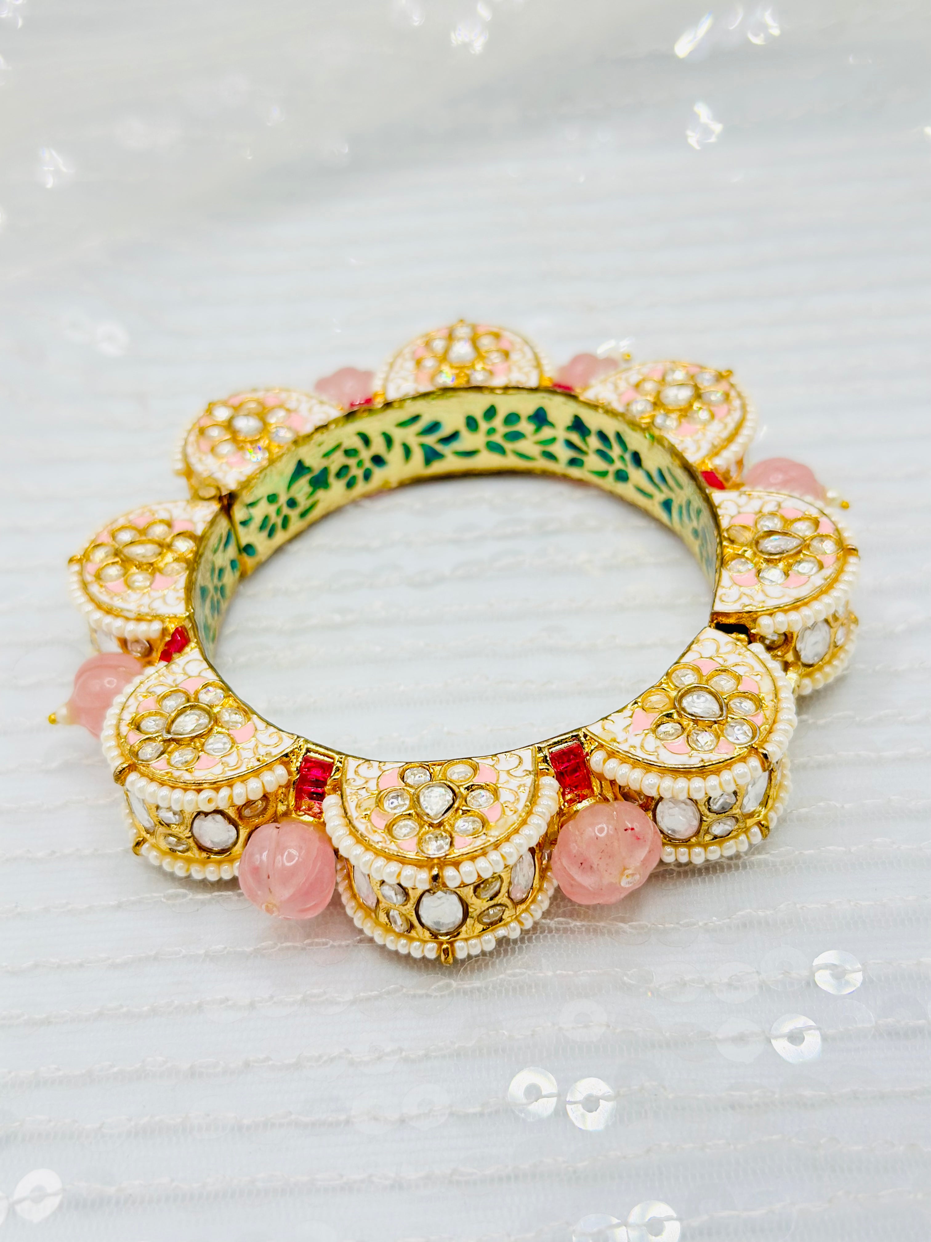 Baby Pink Kundan Bangles | Simzdesignzz |
