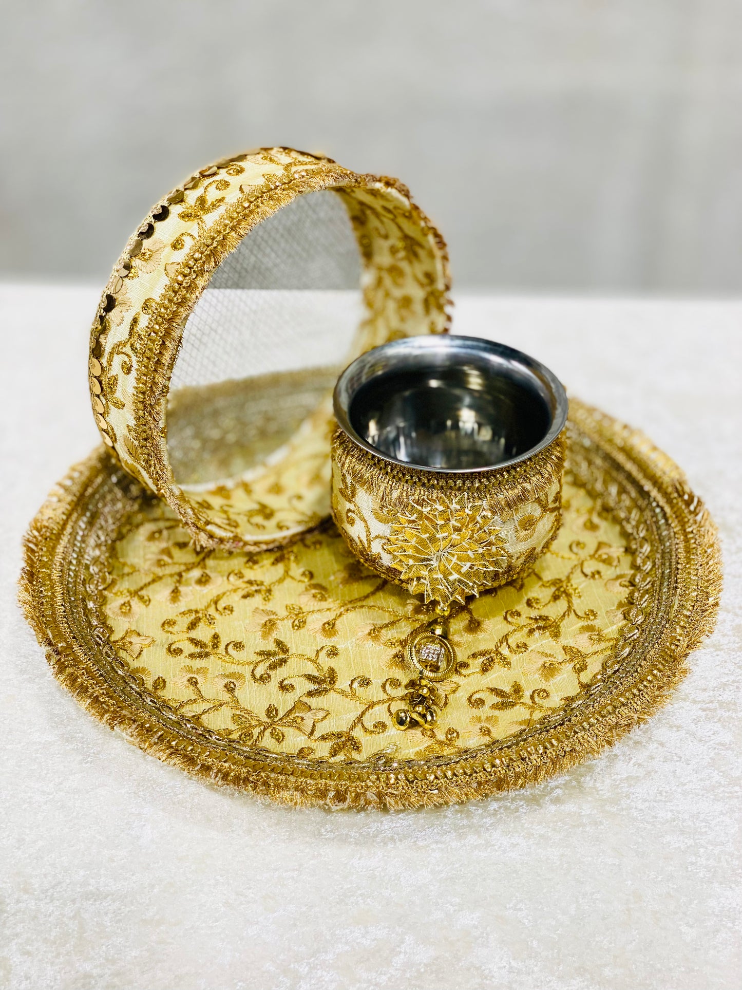 TRENDING KARWACHAUTH THALI IN GOLDEN COLOR