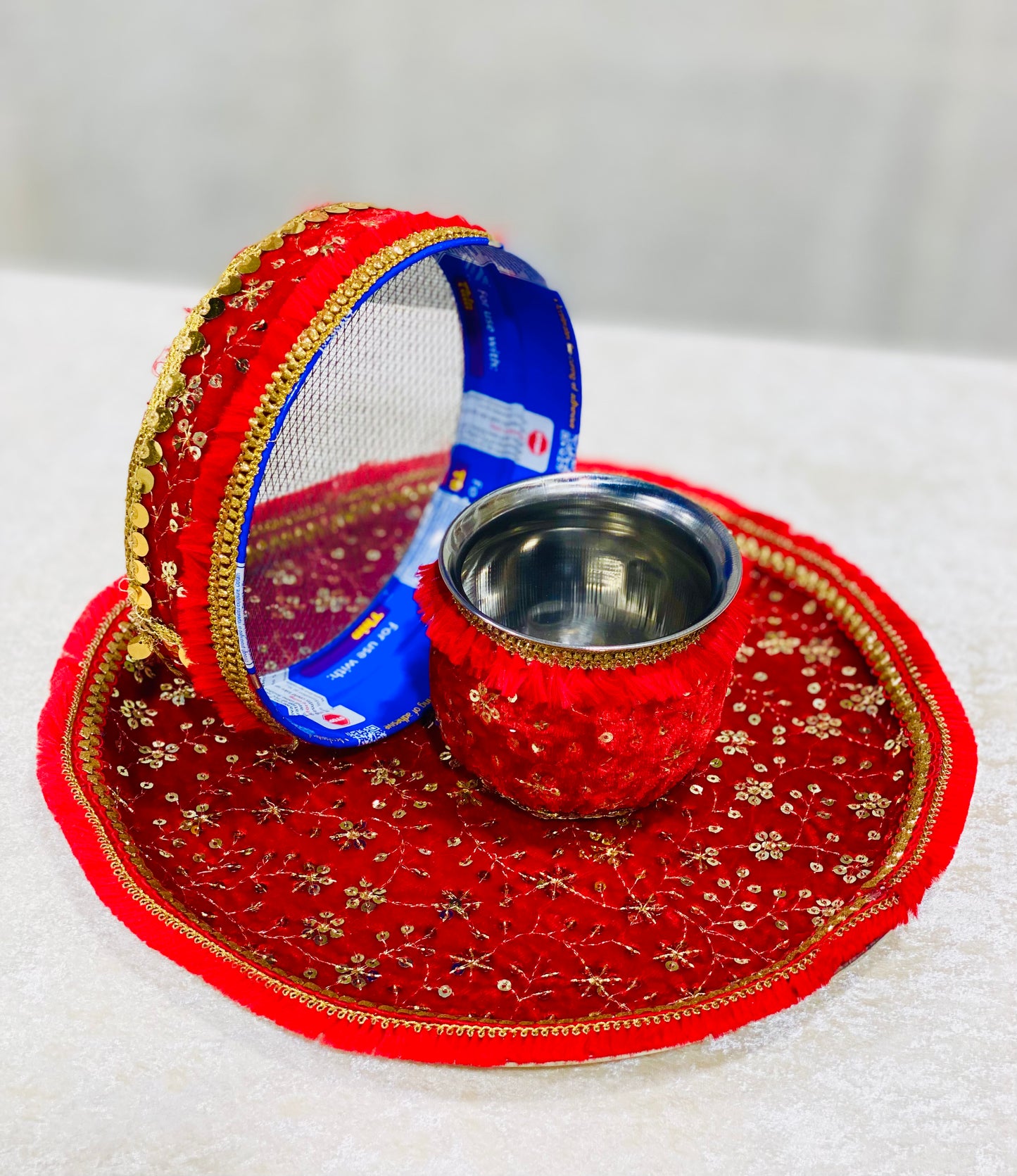 TRENDING RED MEHROON COLOR KARWA CHAUTH THALI