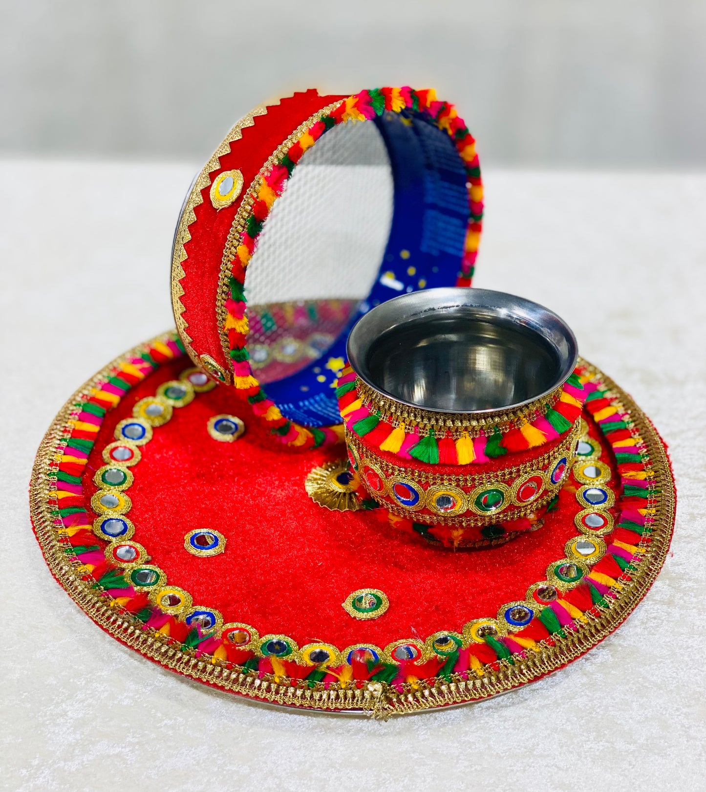 TRENDING RED MEHROON COLOR KARWA CHAUTH THALI