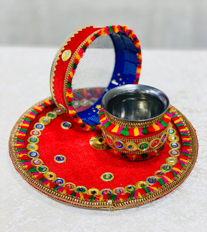 TRENDING RED MEHROON COLOR KARWA CHAUTH THALI