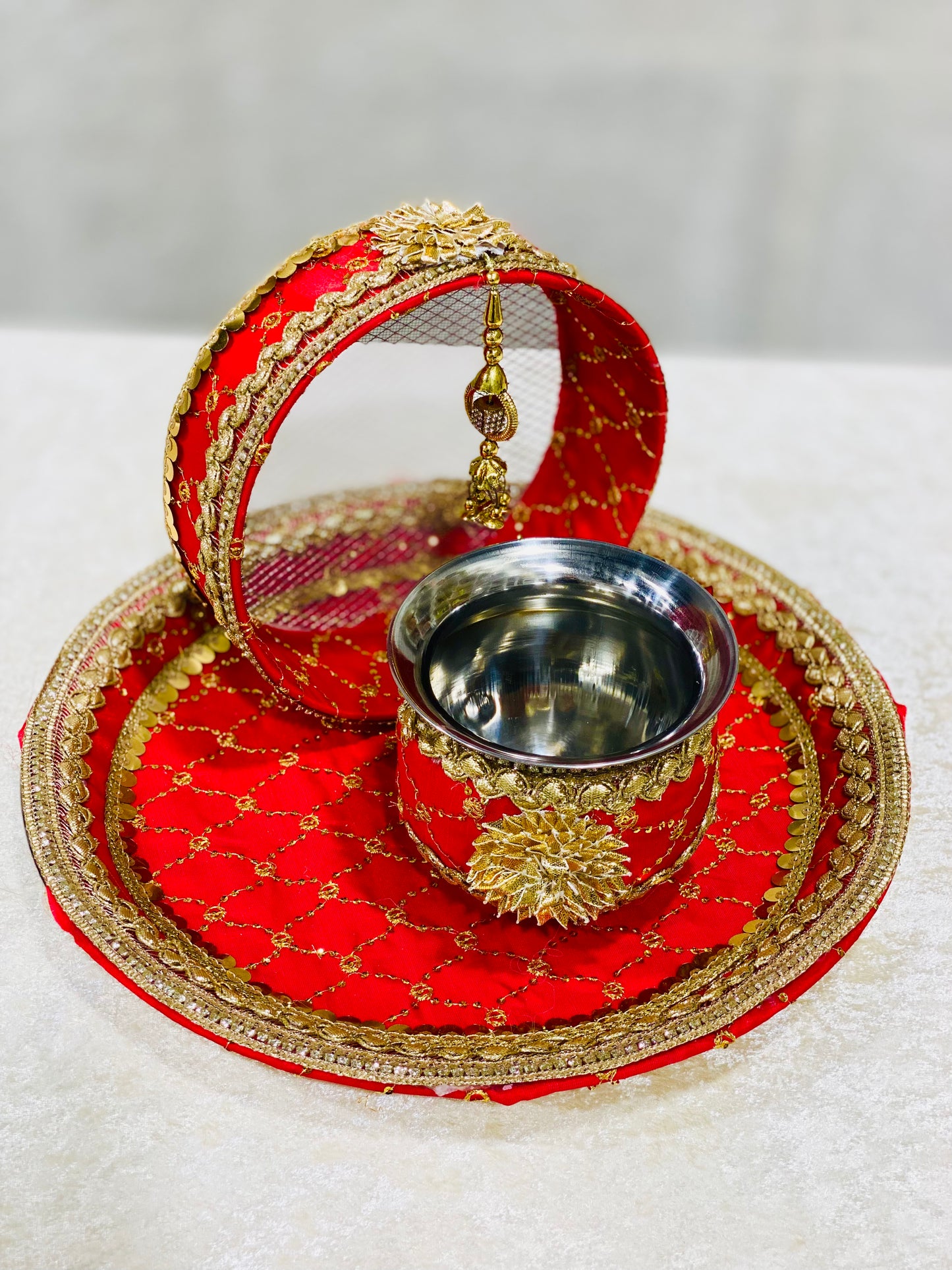 TRENDING RED MEHROON COLOR KARWA CHAUTH THALI