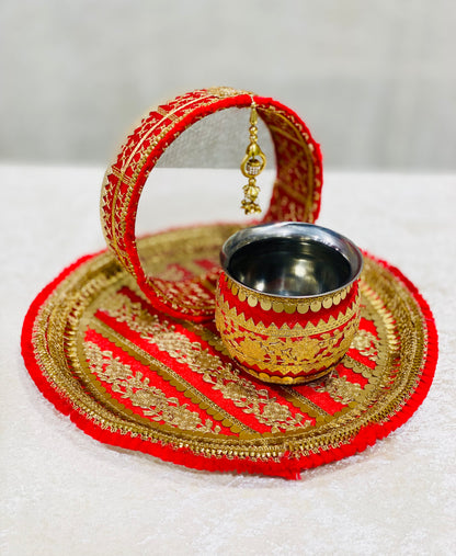 TRENDING RED MEHROON COLOR KARWA CHAUTH THALI