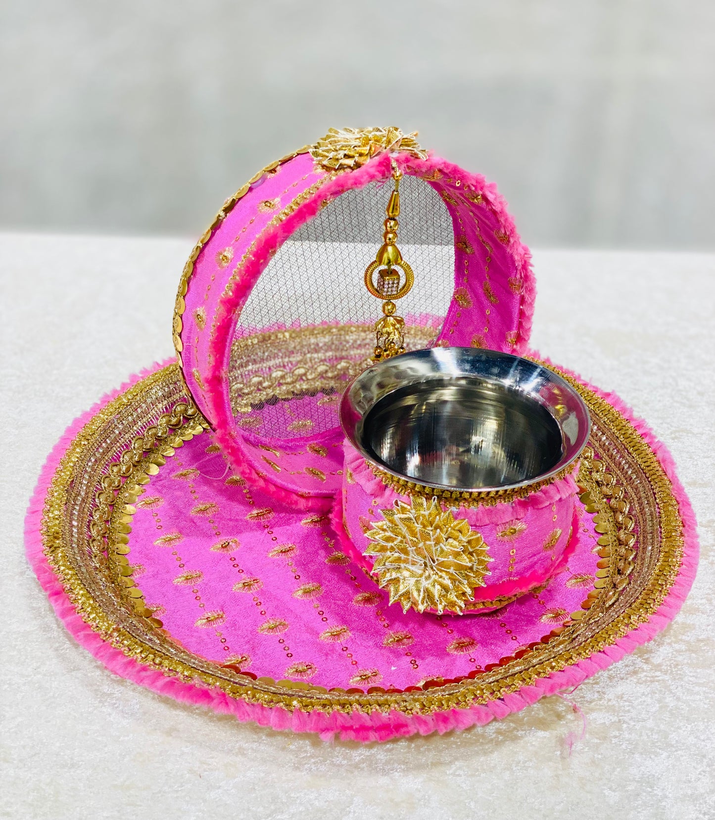 HOT SELLING HOT PINK KARWA CHAUTH THALI