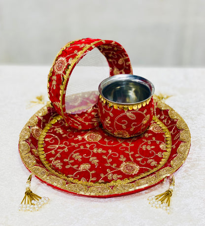 TRENDING RED MEHROON COLOR KARWA CHAUTH THALI