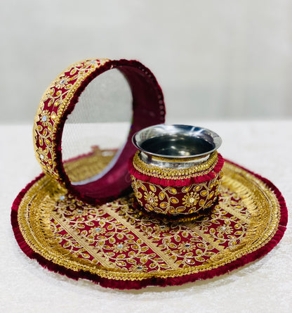 TRENDING RED MEHROON COLOR KARWA CHAUTH THALI