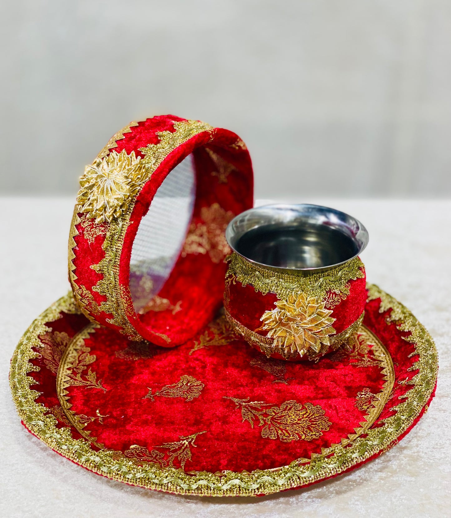 TRENDING RED MEHROON COLOR KARWA CHAUTH THALI