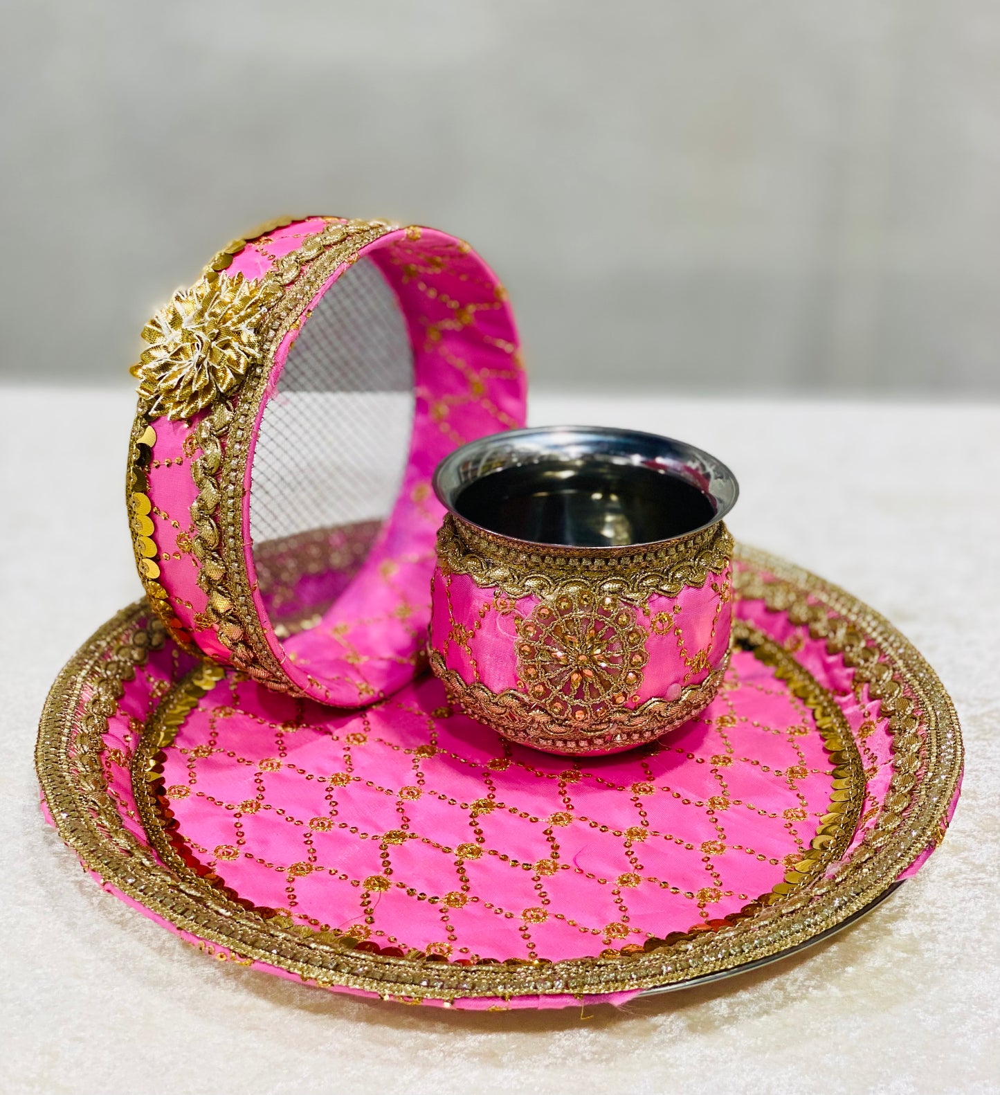 HOT SELLING HOT PINK KARWA CHAUTH THALI