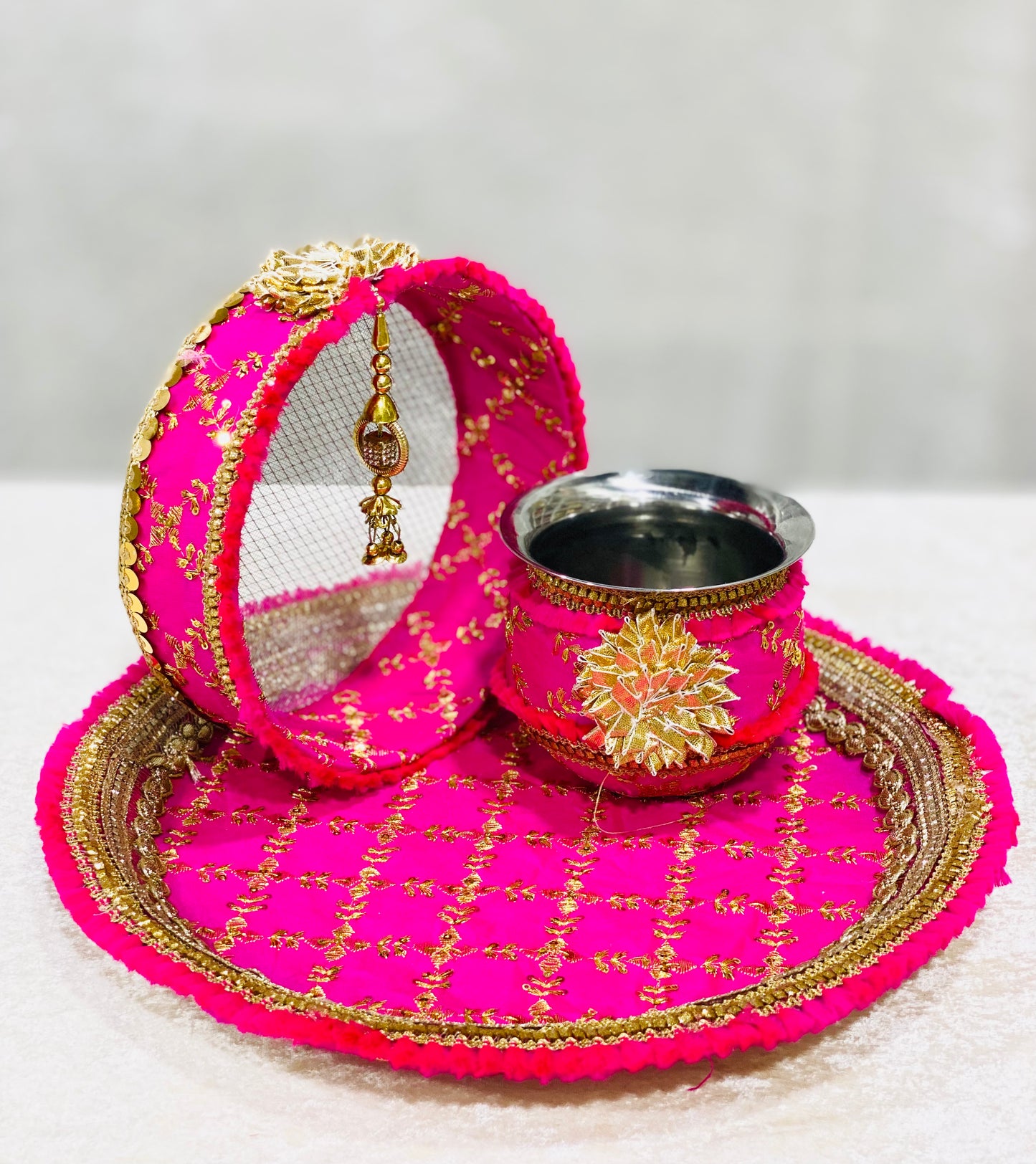 HOT SELLING HOT PINK KARWA CHAUTH THALI