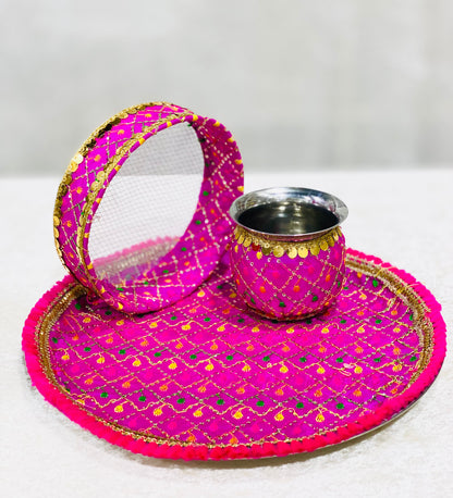 HOT SELLING HOT PINK KARWA CHAUTH THALI