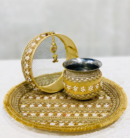 TRENDING KARWACHAUTH THALI IN GOLDEN COLOR