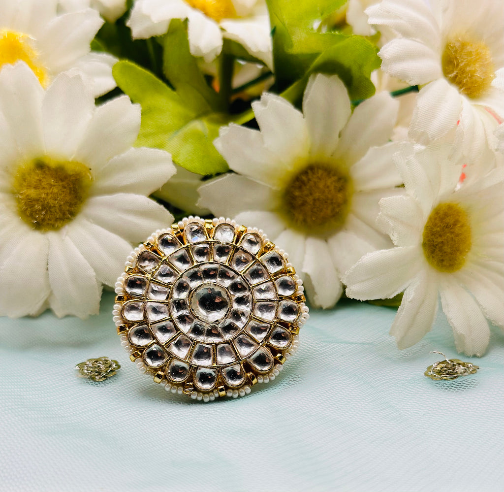 White Pearl Pachi Kundan Ring | Simzdesignzz |