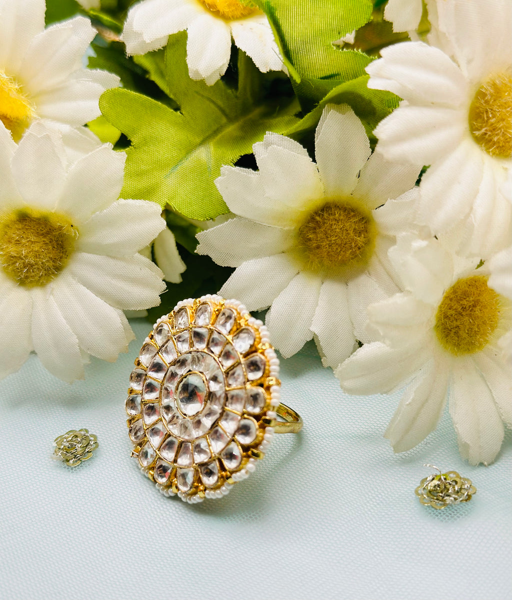 White Pearl Pachi Kundan Ring | Simzdesignzz |