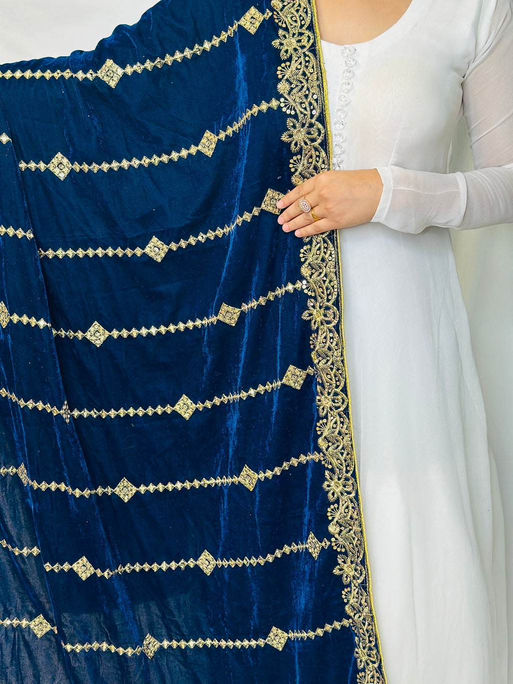 Zoya Royal Blue Velvet Shawl | Simzdesignzz |