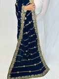 Zoya Royal Blue Velvet Shawl | Simzdesignzz |