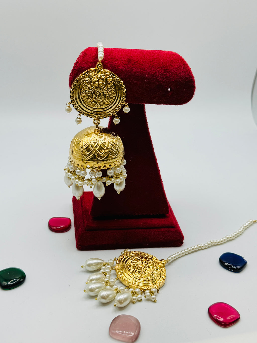 Painted Thappa Kundan Earrings With Tikka | Simzdesignzz |