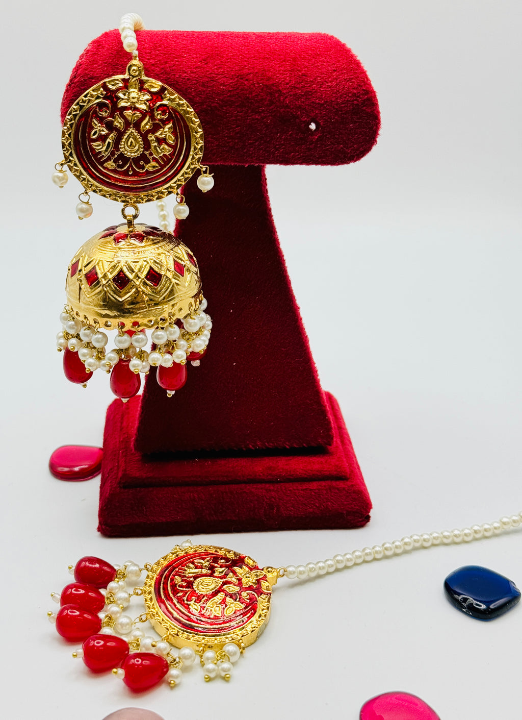 Painted Thappa Kundan Earrings With Tikka | Simzdesignzz |