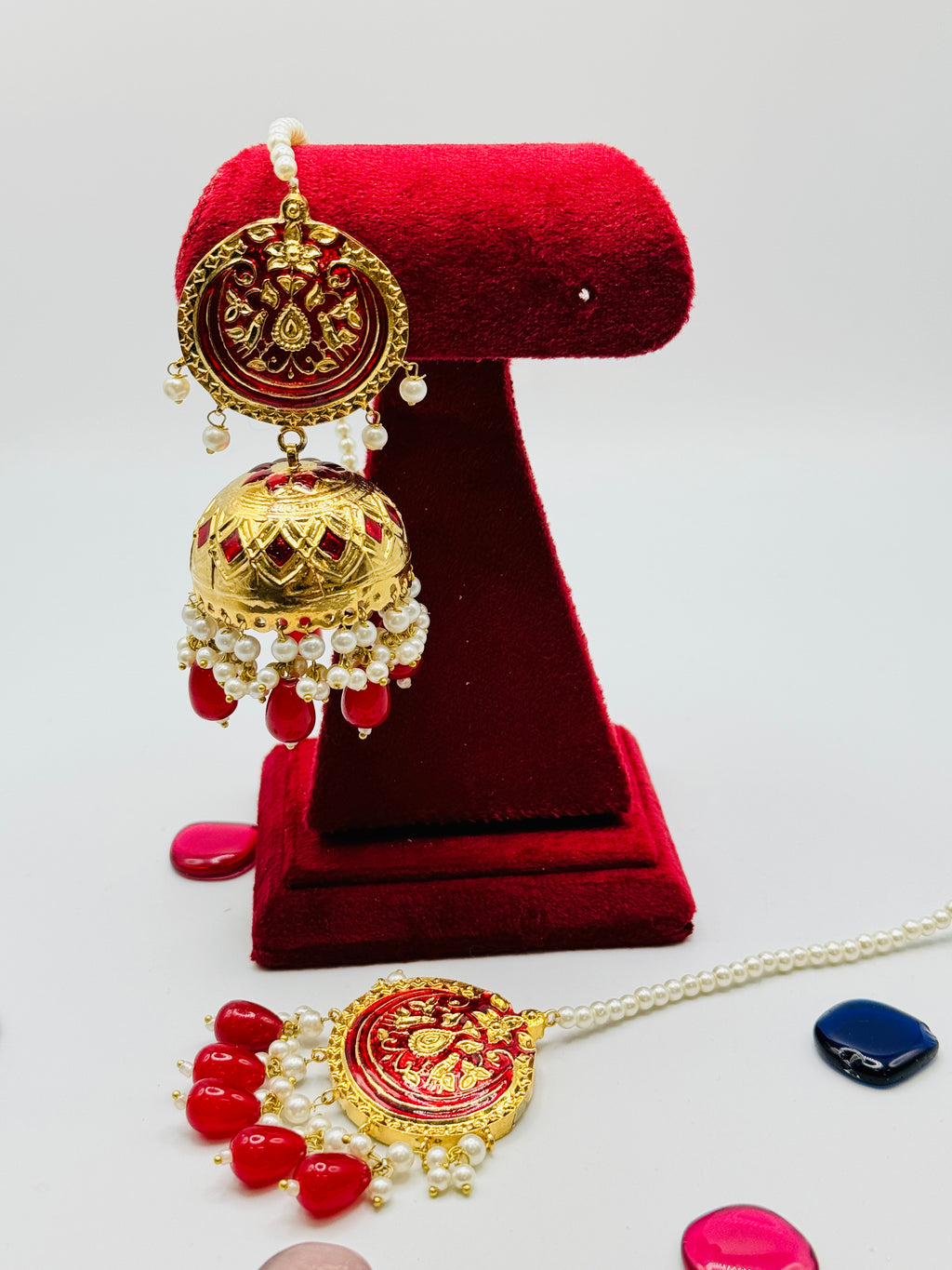 Painted Thappa Kundan Earrings With Tikka | Simzdesignzz |
