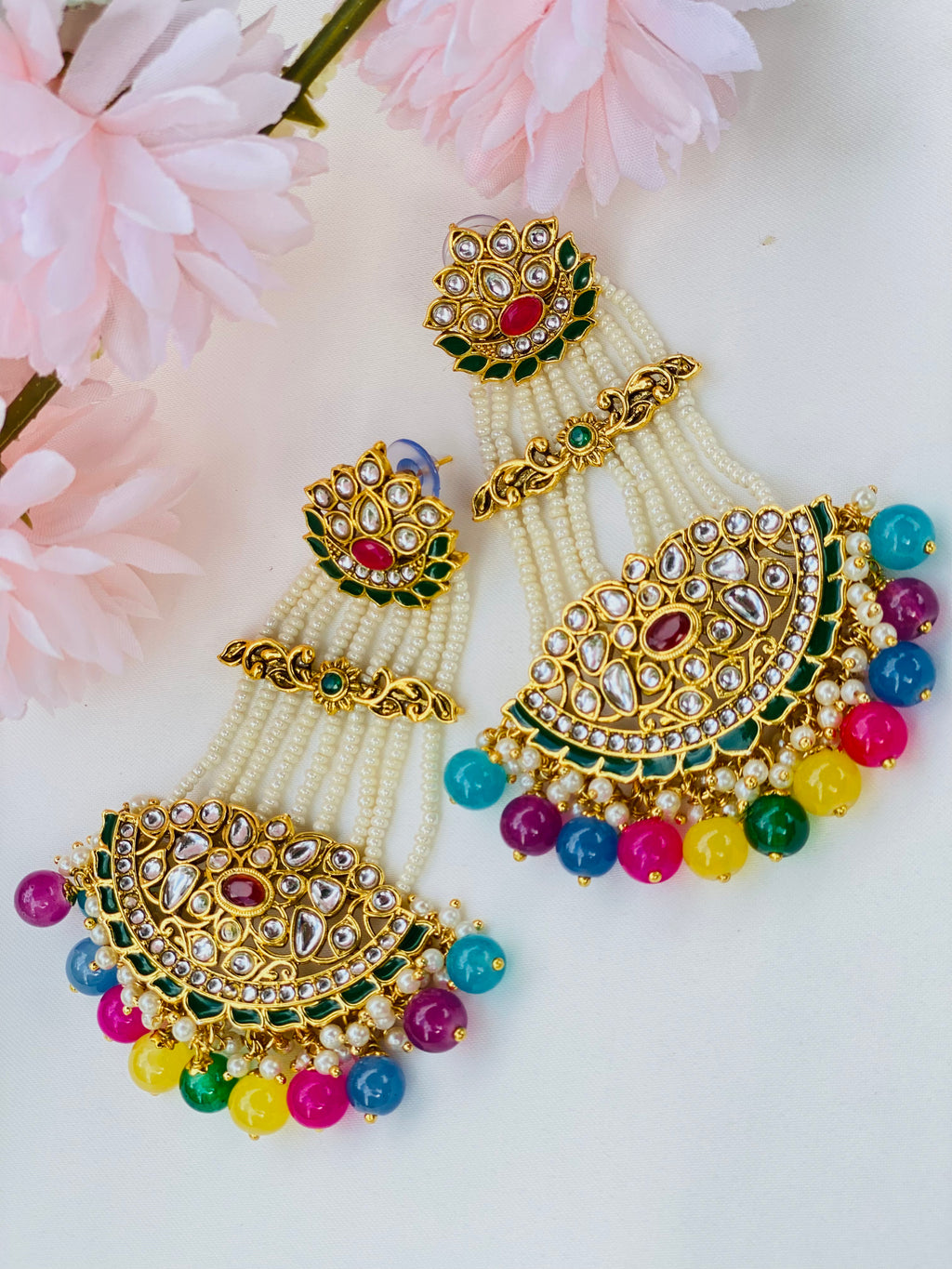 Lightweight Pakistani  Rivaz Kundan Earrings | Simzdesignz |