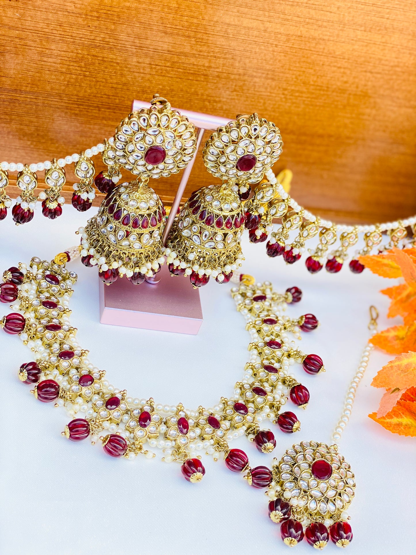 Elegant Polki Single Line Necklace Set  With Sahara Jhumki And Tikka  | SIMZDESIGNZ  |